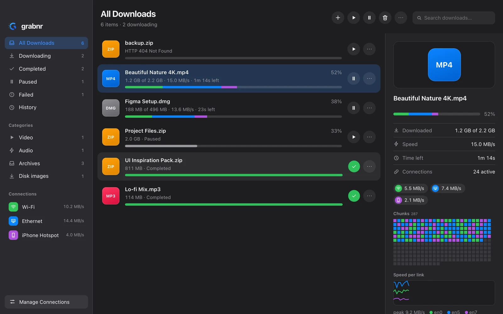 grabnr — Multi-Connection Download Manager screenshot 2